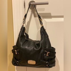 Michael Kors Large Zip Top Shoulder Bag - Black Leather and Gold Hardware